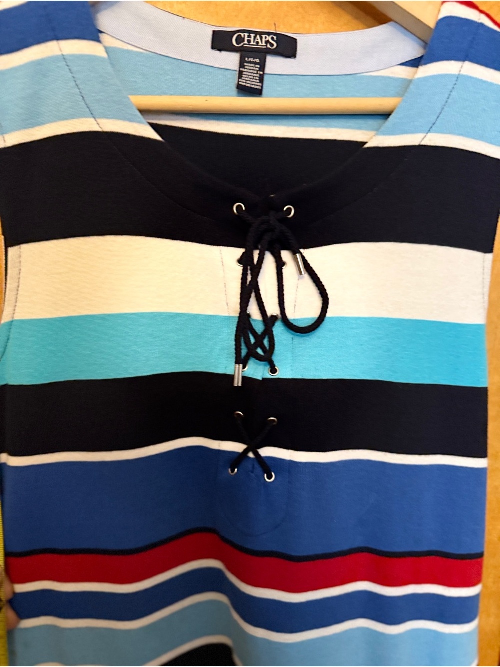 Chaps sleeveless striped dress Red White and Navy Striped size women Large - Picture 6 of 9